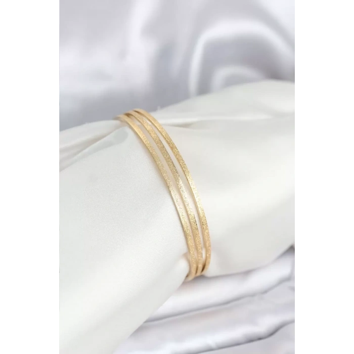 316L Çelik Gold Renk Simli Model Ajda 65 mm Kadın Bileklik TJ-BB8076