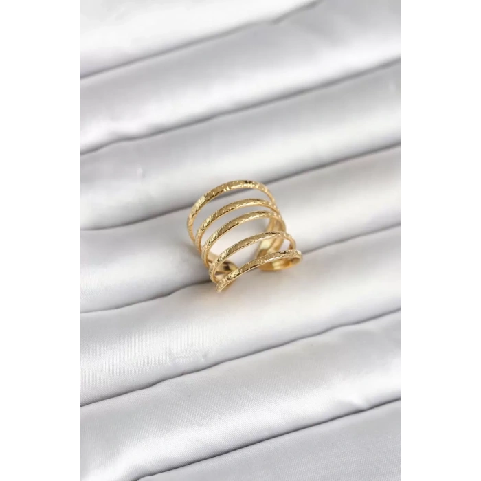 316L Çelik Gold Renk Sıralı Model Kadın Yüzük - TJ-BYK4183