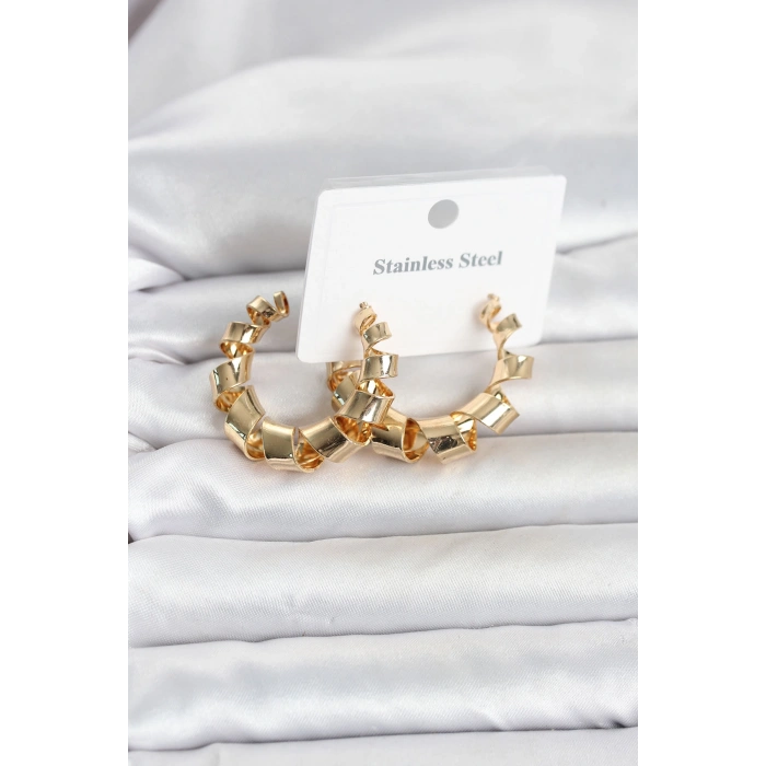 316L Çelik Gold Renk Spiral Halka Kadın Küpe 5886