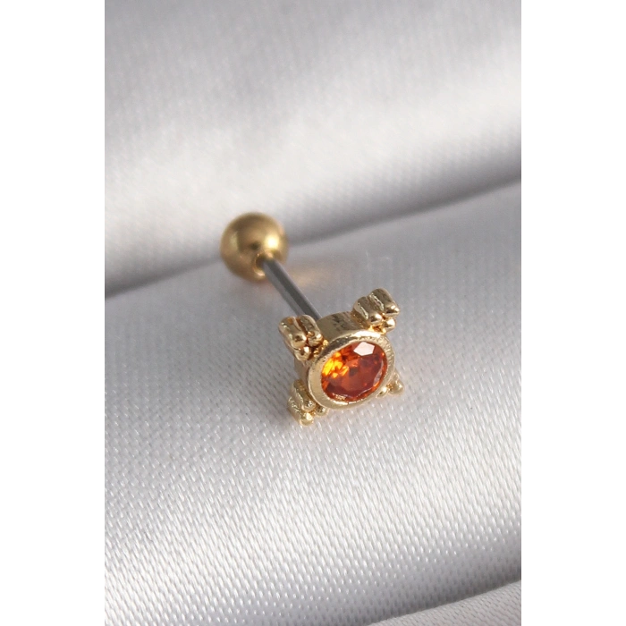 316L Çelik Gold Renk Turuncu Zirkon Taşlı Tragus Piercing 5886