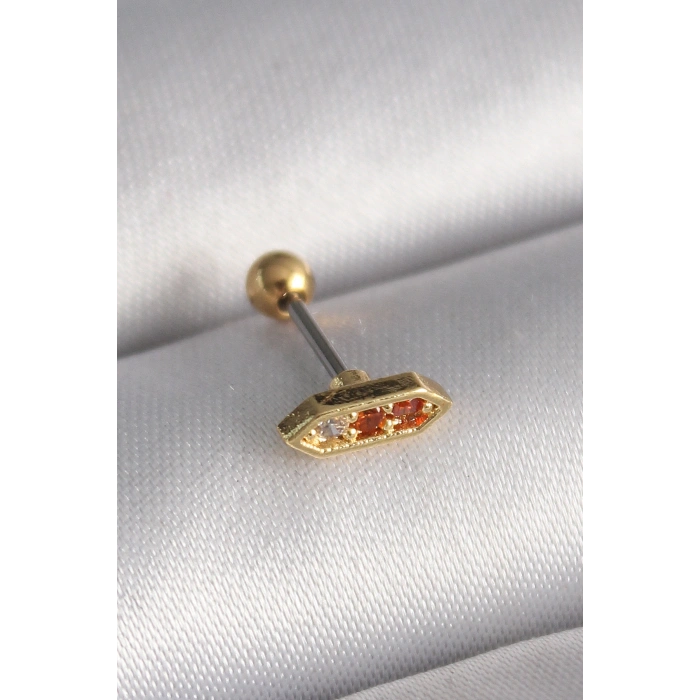 316L Çelik Gold Renk Turuncu Zirkon Taşlı Tragus Piercing 5886