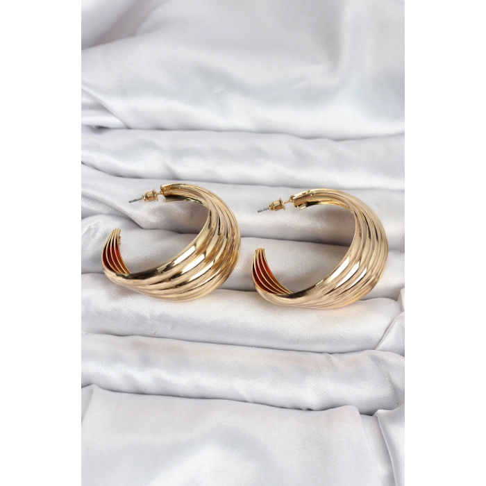 316L Çelik Gold Renk Yarım Halka Model Kadın Küpe 5886