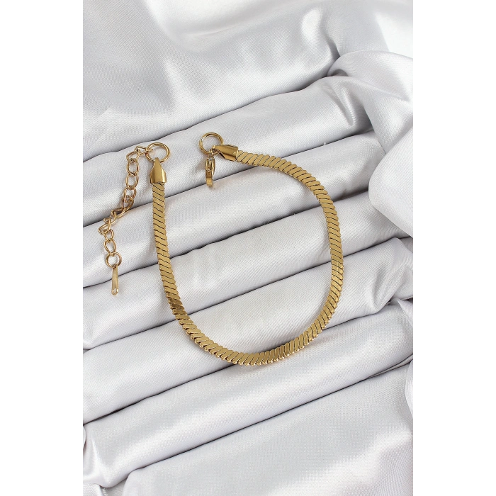 316L Çelik Gold Renk Yassı Zincir Model Kadın Bileklik 5886