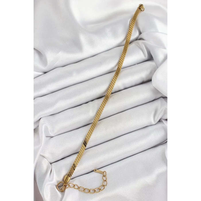 316L Çelik Gold Renk Yassı Zincir Model Kadın Bileklik - TJ-BB7086