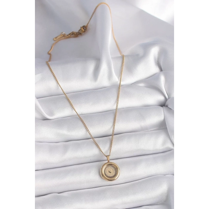 316L Çelik Gold Renk Zincir Gold Altın Model Kadın Kolye - TJ-BKO9572