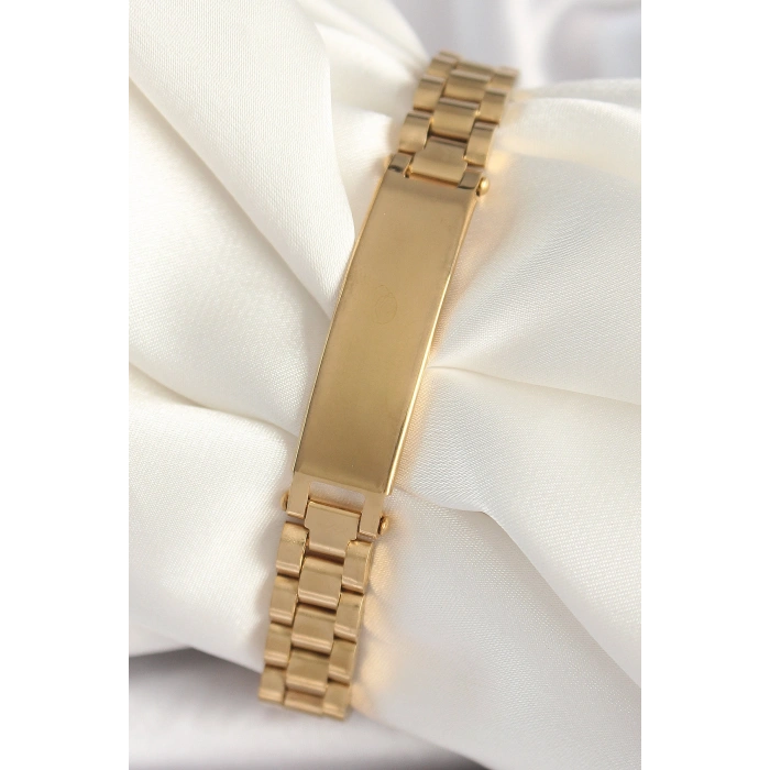 316L Çelik Gold Renk Zincir Künye Model Erkek Bileklik 5886