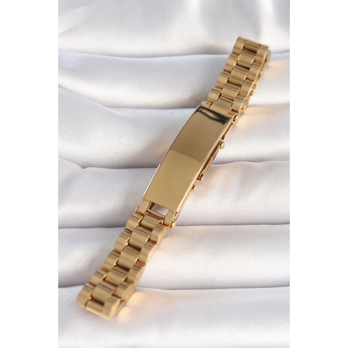 316L Çelik Gold Renk Zincir Künye Model Erkek Bileklik 5886