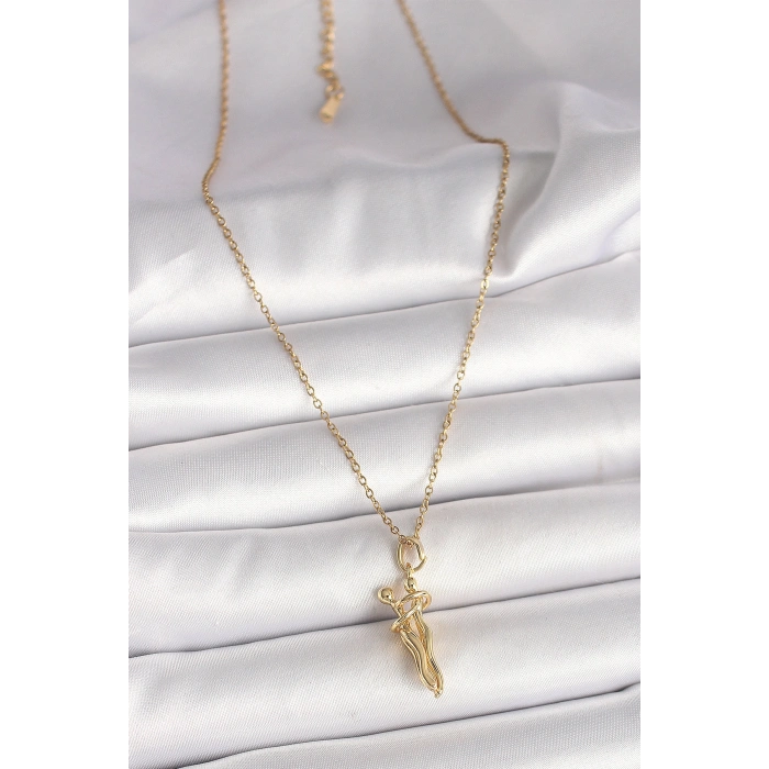 316L Çelik Gold Renk Zincir Sarılma Model Kadın Kolye 5886