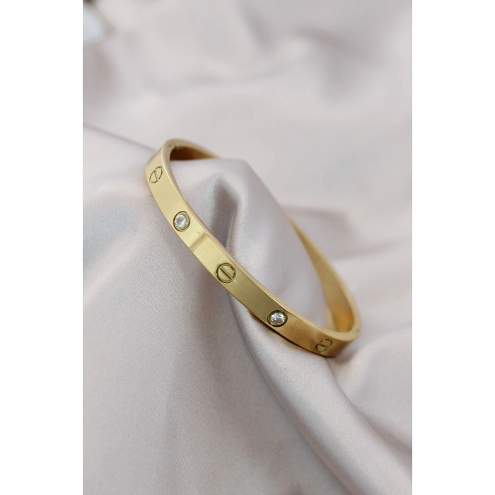316L Çelik Gold Renk Zirkon Taşlı Bileklik 5886