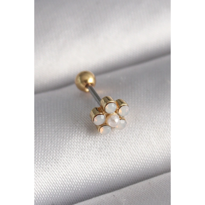 316L Çelik Gold Renk Zirkon Taşlı Çiçek Model Tragus Piercing 5886