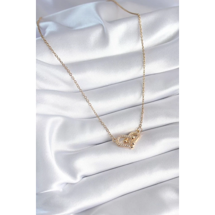 316L Çelik Gold Renk Zirkon Taşlı Tiffany Model Kadın Kolye - TJ-BKO8252