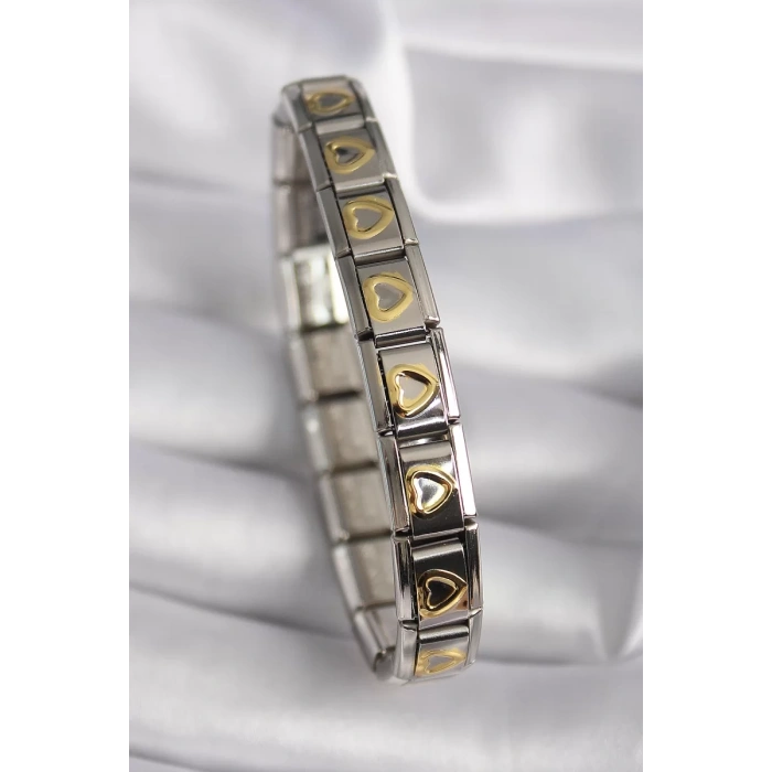 316L Çelik Gümüş Renk Gold Kalp İşleme Nomination Model Kadın Bileklik - TJ-BB6481