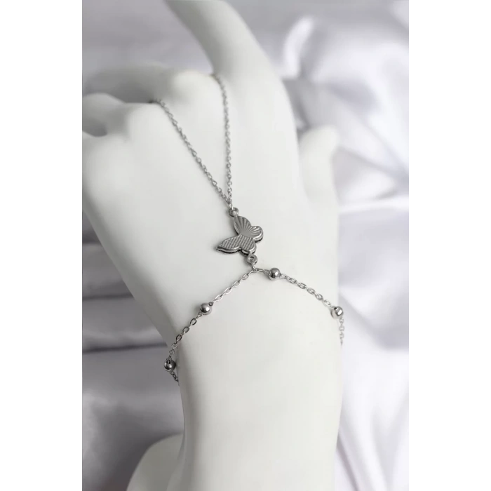 316L Çelik Gümüş Renk Kelebek Model Kadın Şahmeran - TJ-SN733