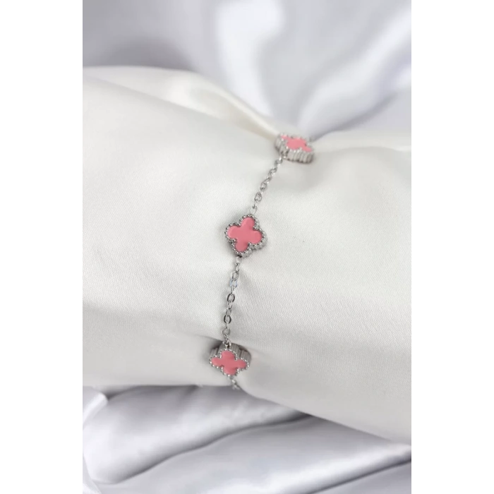 316L Çelik Gümüş Renk Pembe Baby Boy Yonca Kadın Bileklik - TJ-BB7947