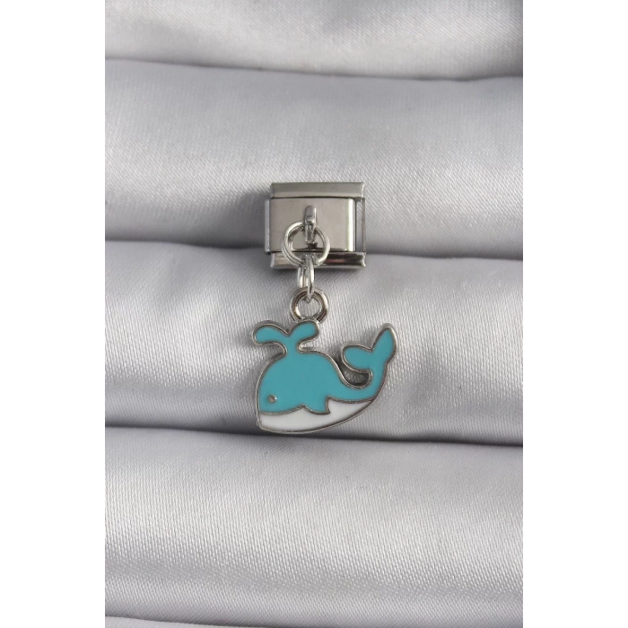 316L Çelik Gümüş Renk Sallantı Mavi Balina Model Nomination Charm - TJ-BC1106