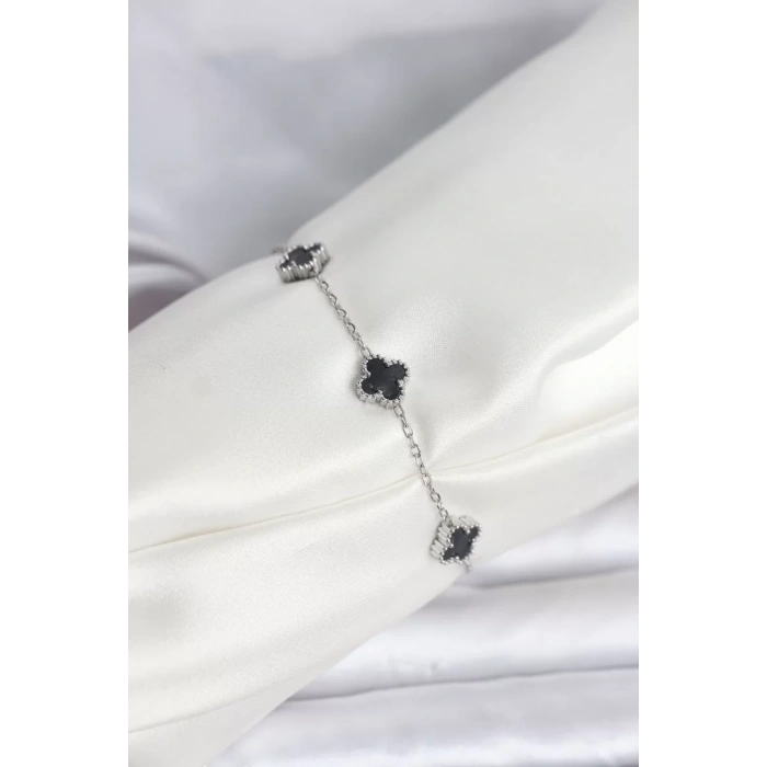 316L Çelik Gümüş Renk Siyah Baby Boy Yonca Bileklik - TJ-BB8084