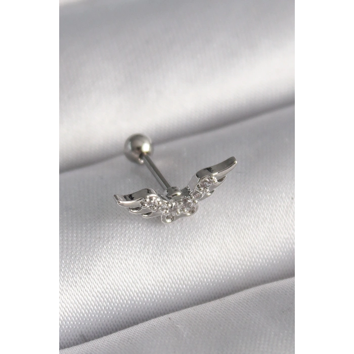 316L Çelik Gümüş Renk Zirkon Taş Detay Kanat Model Tragus Piercing 5886