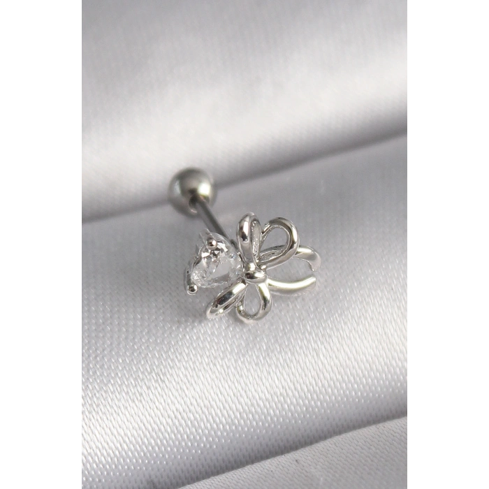 316L Çelik Gümüş Renk Zirkon Taş Detay Kurdele Model Tragus Piercing 5886