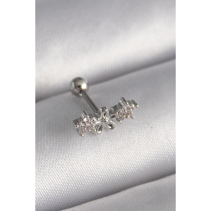 316L Çelik Gümüş Renk Zirkon Taşlı Çiçek Tragus Piercing 5886