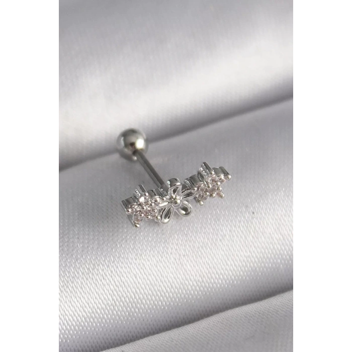 316L Çelik Gümüş Renk Zirkon Taşlı Çiçek Tragus Piercing - TJ-PR1247