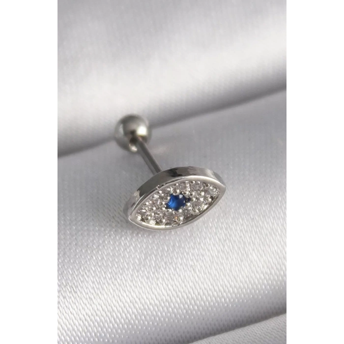 316L Çelik Gümüş Renk Zirkon Taşlı Göz Tragus Piercing - TJ-PR1253