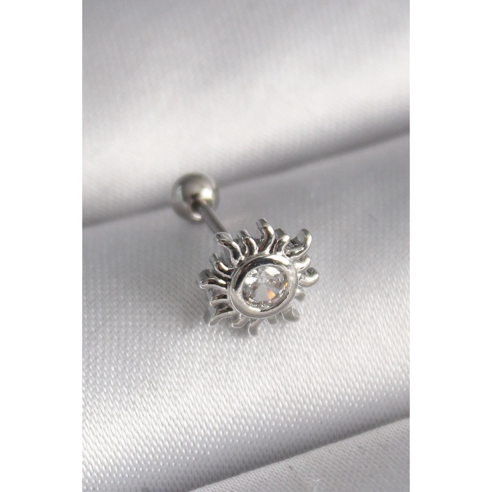 316L Çelik Gümüş Renk Zirkon Taşlı Güneş Tragus Piercing 5886
