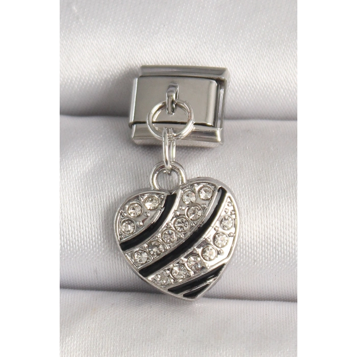 316L Çelik Gümüş Renk Zirkon Taşlı Kalp Model Nomination Charm 5886