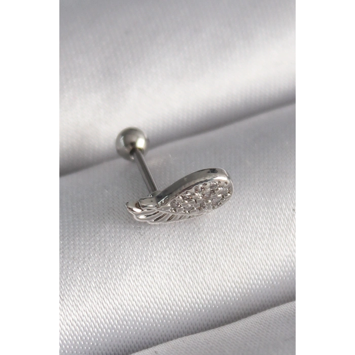 316L Çelik Gümüş Renk Zirkon Taşlı Kanat Tragus Piercing 5886