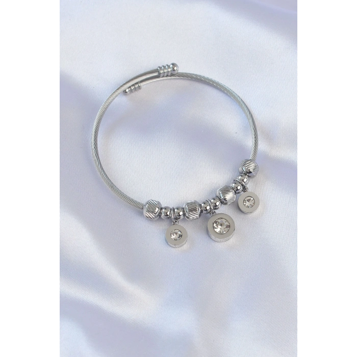 316L Çelik Gümüş Renk Zirkon Taşlı Model Charm Bileklik 5886
