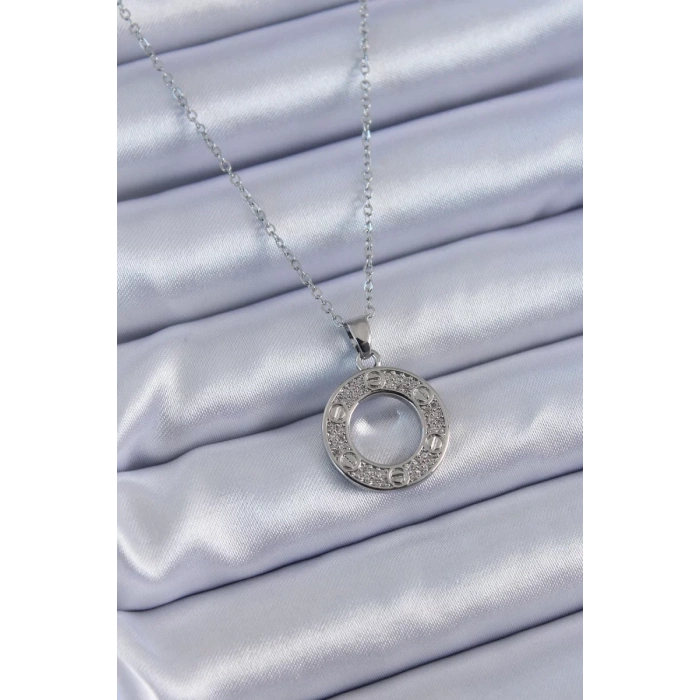 316L Çelik Gümüş Renk Zirkon Taşlı Model Kadın Kolye - TJ-BKO7620