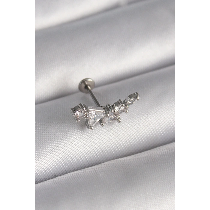 316L Çelik Gümüş Renk Zirkon Taşlı Tragus Piercing 5886