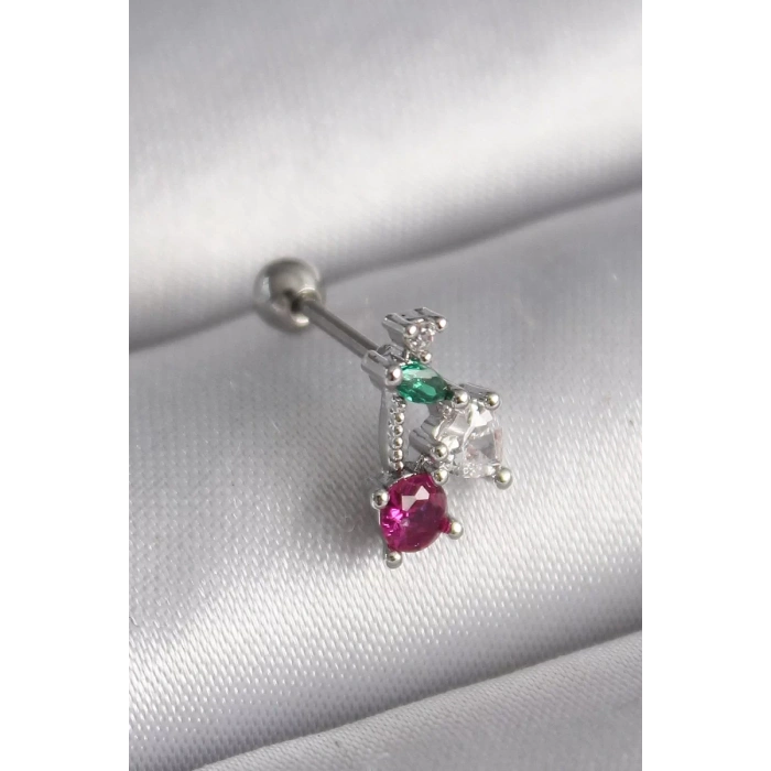 316L Çelik Gümüş Renk Zirkon Taşlı Tragus Piercing - TJ-PR1227