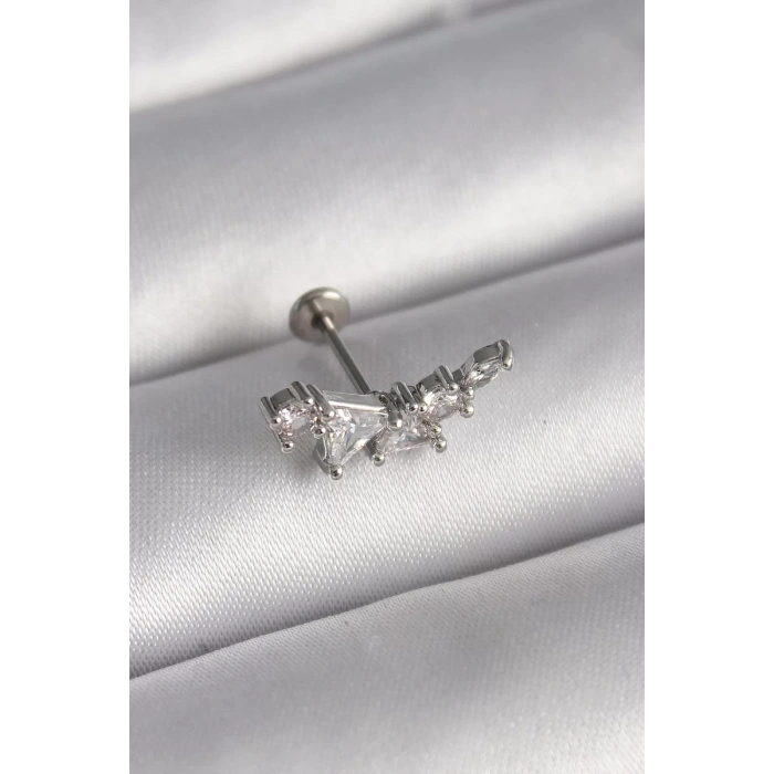 316L Çelik Gümüş Renk Zirkon Taşlı Tragus Piercing - TJ-PR1337