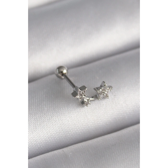 316L Çelik Gümüş Renk Zirkon Taşlı Yıldız Tragus Piercing 5886
