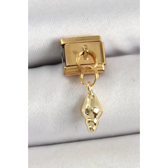 316L Çelik Sallantılı Deniz Kabuğu Model Gold Renk Nomination Charm - TJ-BC1437
