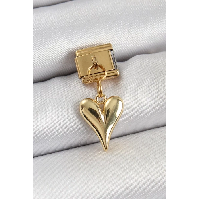 316L Çelik Sallantılı Kalp Model Gold Renk Nomination Charm - TJ-BC1399