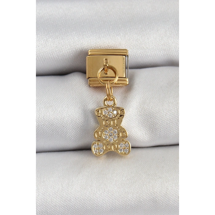 316L Çelik Sallantılı Zirkon Taşlı Ayıcık Model Gold Renk Nomination Charm 5886