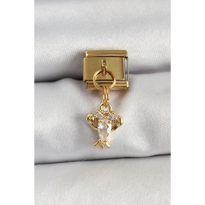 316L Çelik Sallantılı Zirkon Taşlı Yengeç Model Gold Renk Nomination Charm 5886