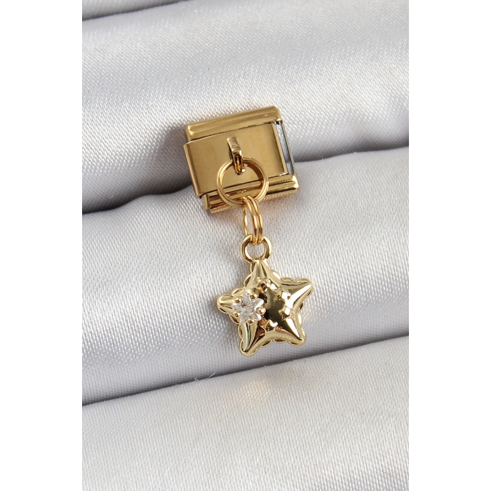 316L Çelik Sallantılı Zirkon Taşlı Yıldız Model Gold Renk Nomination Charm 5886