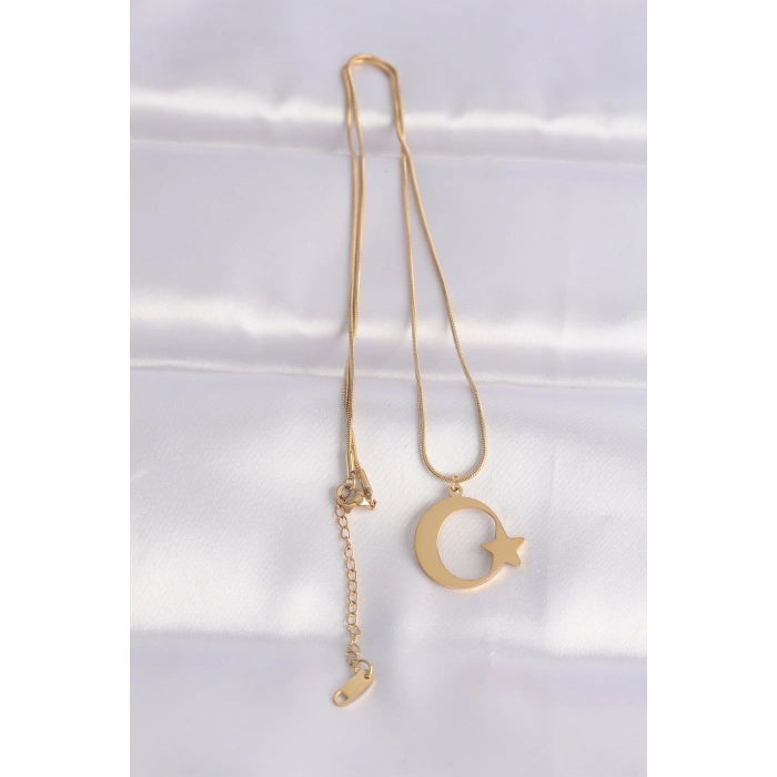 316L Çelik Zincir Gold Renk Ay Yıldız Unisex Kolye 5886