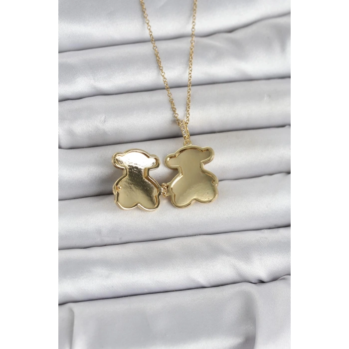 316L Çelik Zincir Gold Renk Ayıcık Model Açılabilir Kadın Kolye 5886