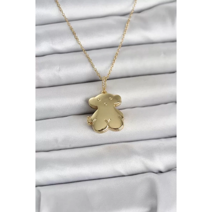 316L Çelik Zincir Gold Renk Ayıcık Model Açılabilir Kadın Kolye - TJ-BKO11036