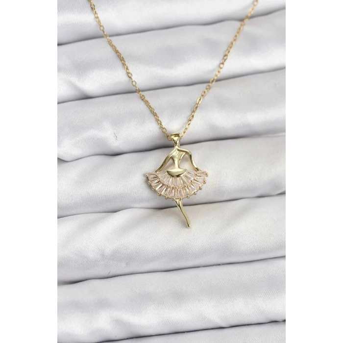 316L Çelik Zincir Gold Renk Balerin Model Kadın Kolye - TJ-BKO10775
