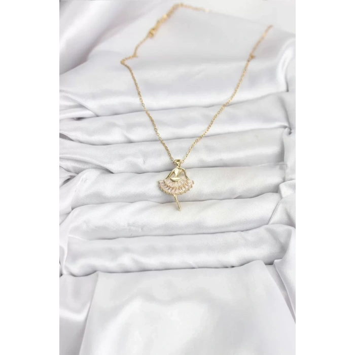 316L Çelik Zincir Gold Renk Balerin Model Kadın Kolye - TJ-BKO10775