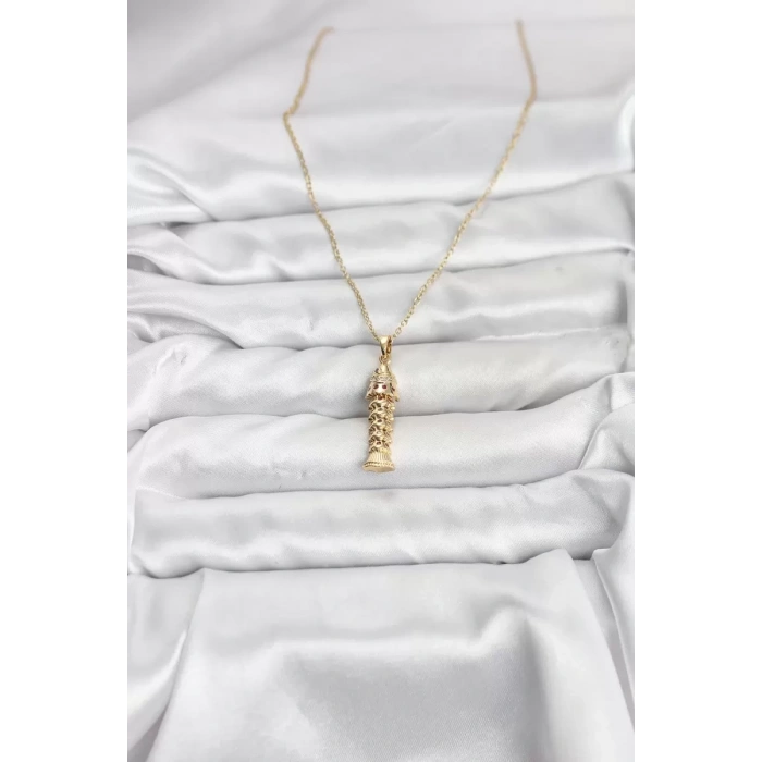 316L Çelik Zincir Gold Renk Balık Model Zirkon Taşlı Kadın Kolye TJ-BKO10885