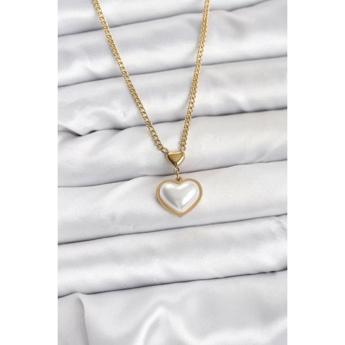 316L Çelik Zincir Gold Renk Bombeli Kalp Model Kadın Kolye - TJ-BKO10685