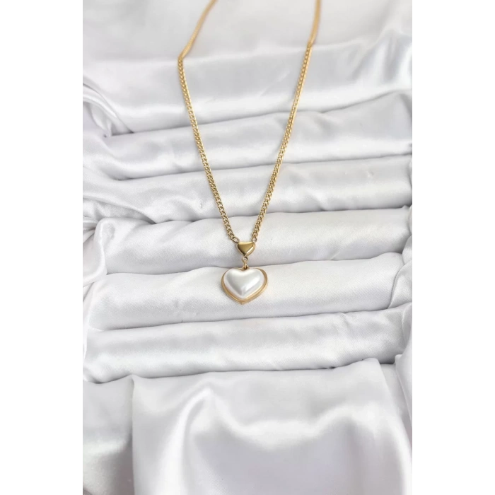 316L Çelik Zincir Gold Renk Bombeli Kalp Model Kadın Kolye - TJ-BKO10685