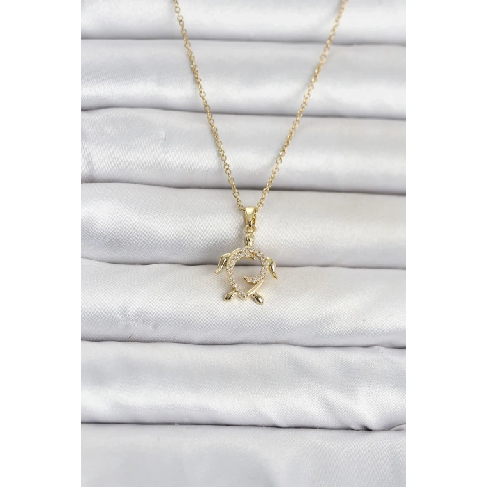 316L Çelik Zincir Gold Renk Caretta Caretta Model Kadın Kolye