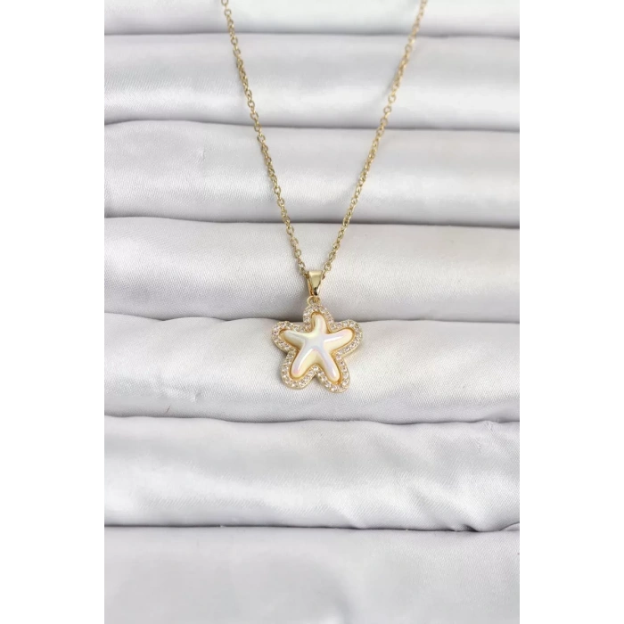 316L Çelik Zincir Gold Renk Deniz Yıldızı Model Kadın Kolye TJ-BKO11084