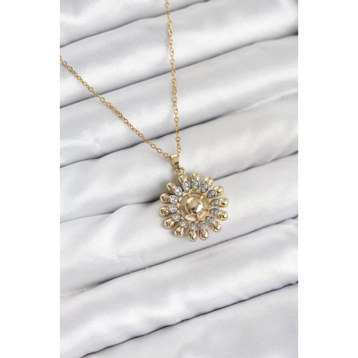 316L Çelik Zincir Gold Renk Güneş Model Kadın Kolye - TJ-BKO10605